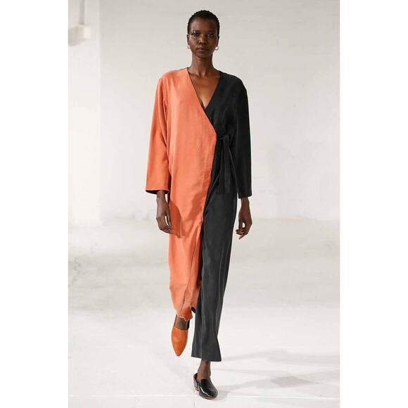 Mara Hoffman Runway Silk Jumpsuit Womens S/M Colorblock Rust Black Minimalist